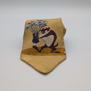 Vintage Looney Tunes Tasmanian Devil Golfing 100% Silk Tie Italy